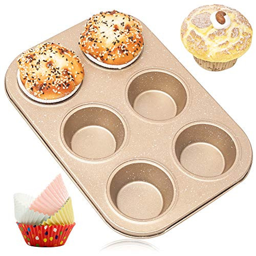 Muffin Pan 6Cup Non-Stick Carbon Steel Cupcake Pan- Bakeware-Non-Stick Muffin Tin-Cupcake CupEasy to Clean?Carbon Steel Muffin Tray Standard Baking Mold Pan for Oven Baking