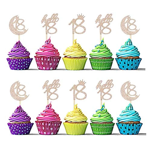 Sumerk 24 Pcs 18th Birthday Cupcake Toppers Rose Gold Glitter Hello 18 Cupcake Topper 18 Birthday Cupcake Picks Party Decoration Supplies