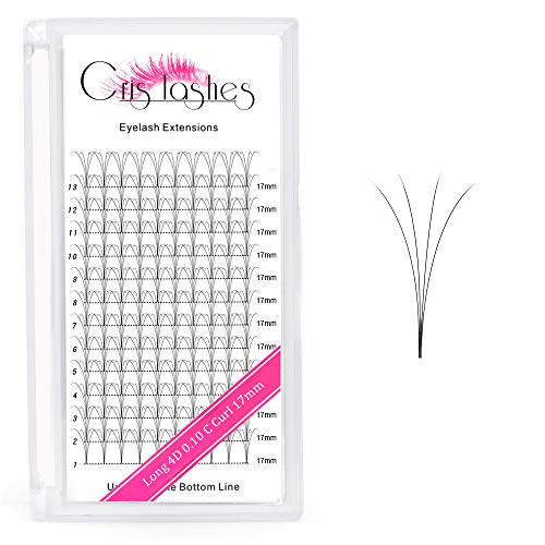 Premade Fans Eyelash Extensions 4D 0.10 C Curl 17mm Long Stem 0.07 0.10 Premade Volume Eyelash Extensions C-D Curl Volume Lash Extensions Premade Lash Fans Matte Black-4D 0.10 -C 17mm-