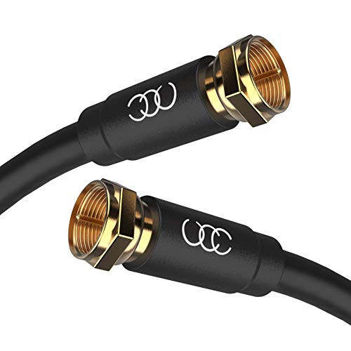 Coaxial Cable 6ft - Triple Shielded RG6 Coax TV Cable Cord in-Wall Rated Gold Plated Connectors Digital Audio Video with Male F Connector Pin -Black- - 6 Feet