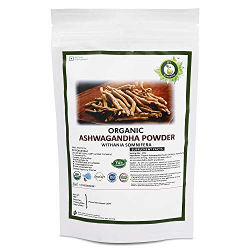R V Essential Organic Ashwagandha Powder 100gm- 3.53oz- 0.22lb- Withania Somnifera Ashwagandha Root Powder USDA Organic Certified Ayurvedic Herbal Supplement in Resealable and Reusable Zip Lock Pouch