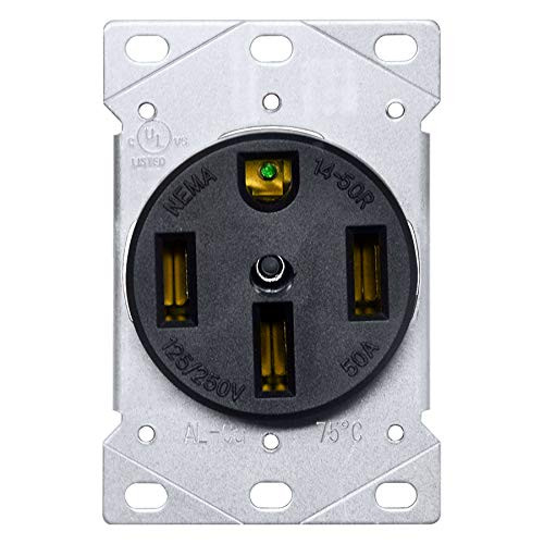 BESTTEN 50 Amp Flush Mounting Receptacle 125-250V MEMA 14-50R Outlet 3 Pole 4 Wire Straight Blade Commercial Grade Grounded UL Listed Black BESTTEN 50 Amp Flush Mounting Receptacle 125-250V MEMA 14-50R Outlet 3 Pole 4 Wire Straight Blade Commercial Grade Grounded UL Listed Black