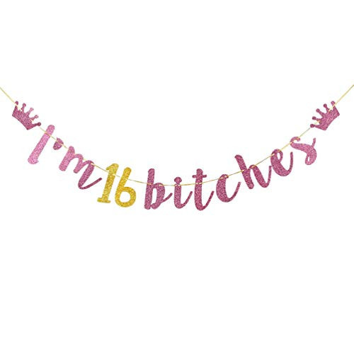 INNORU I'm 16 Bitches Banner  Happy Sweet 16th Birthday Party Decorations  Cheers to 16 Years Party Supplies Photo Props Sign