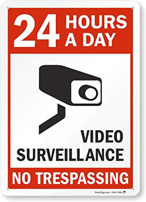 SmartSign Plastic Sign Legend "24 Hours a Day Video Surveillance" with Graphic 14" high x 10" wide Black-Red on White