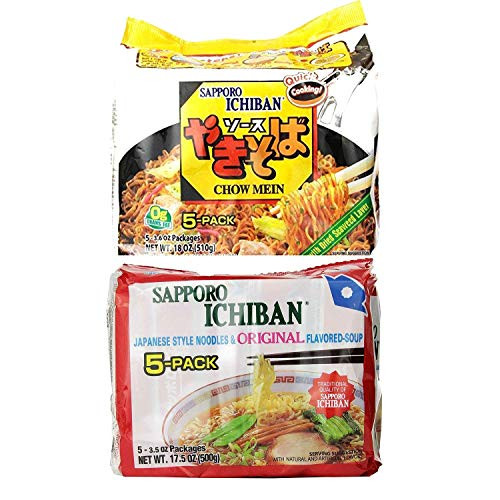Sapporo Ichiban Ramen Noodles 2 Flavors Variety -Pack of 10- - Original ChowMein -5 packs each- Sapporo Ichiban Ramen Noodles 2 Flavors Variety -Pack of 10- - Original ChowMein -5 packs each-