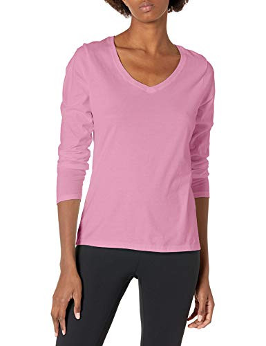 Hanes Women's V-Neck Long Sleeve Tee Pink Swish XX-Large