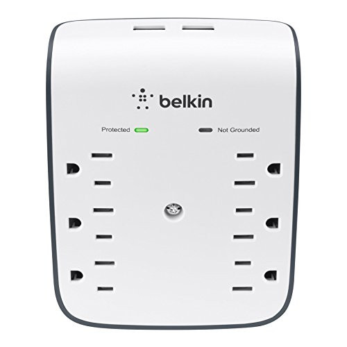 Belkin SurgePlus 6-Outlet Wall Mount Surge Protector with Dual USB Charging Ports (2.1 AMP / 10 Watt), BSV602tt (Renewed)
