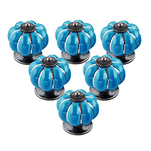 IEIK Ceramic Cabinet Knobs Pumpkin Shape Drawer Knobs Classy Vintage Decorative Dresser Knobs for Kitchen Cabinet Closet Cupboard Pull Handle 6 Pack -Royal Blue-