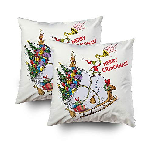 Shorping Christmas Zippered Pillow Covers Pillowcases 18x18Inch 2 Pack Grinch Merry Grinchmas Decorative Throw Pillow Cover Pillow Cases Cushion Cover for Home Sofa Bedding