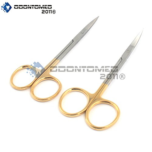 OdontoMed2011 Set of 2 O.R Grade IRIS Scissors Straight and Curved Reusable Gold Plated Handle 4.5" ODM