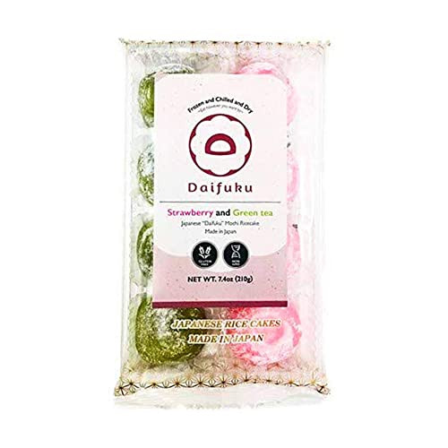 Japanese Daifuku Mochi Sweet Rice Cake 3 Layers- Mochi Marshmallow Filling - -Strawberry and Green tea- 7.4oz- 210g Japanese Daifuku Mochi Sweet Rice Cake 3 Layers- Mochi Marshmallow Filling - -Strawberry and Green tea- 7.4oz- 210g