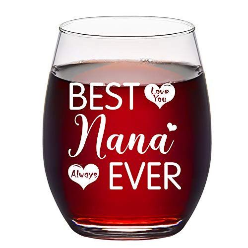 BEST NANA EVER Stemless Wine Glass Funny Gift Idea for Mom Mother Mimi Nana Gigi Grandma Birthday Mother's Day Christmas 15Oz Wine Gifts for Mom from Daughter Son BEST NANA EVER Stemless Wine Glass Funny Gift Idea for Mom Mother Mimi Nana Gigi Grandma Birthday Mother's Day Christmas 15Oz Wine Gifts for Mom from Daughter Son
