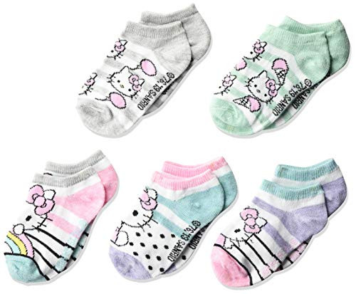 Hello Kitty girls Hello Kitty 5 Pack No Show Casual Sock Assorted Sherbet Fits Sock Size 5-6.5 Fits Shoe Size 4-7.5 US
