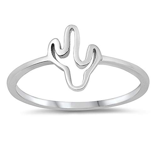 CloseoutWarehouse Rhodium Plated Sterling Silver Simple Cutout Cactus Ring Size 7