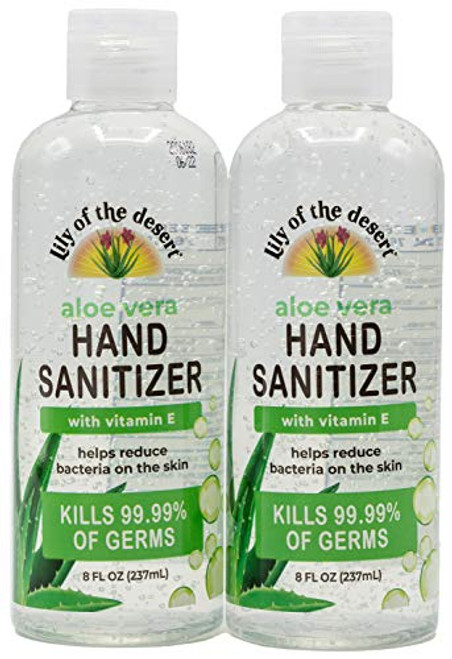 Lily of the Desert Hand Sanitizer - 8oz Bottle -2 Pack- with Organic Aloe Made in USA 70 percent Alcohol 15 percent Aloe Vera Moisturizing Gel for Soft Hands with Vitamin E