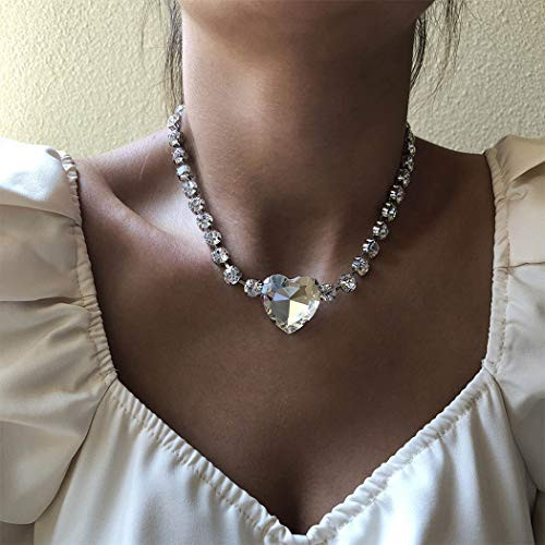 Ckecharfa Heart Pendant Necklace for Women Rhinestone Chain Necklaces Sparkly Necklaces Collar Full Crystal Choker Necklaces Summer Beach Adjustable Chains Jewelry for Women and Teen Girls -g- Ckecharfa Heart Pendant Necklace for Women Rhinestone Chain Necklaces Sparkly Necklaces Collar Full Crystal Choker Necklaces Summer Beach Adjustable Chains Jewelry for Women and Teen Girls -g-