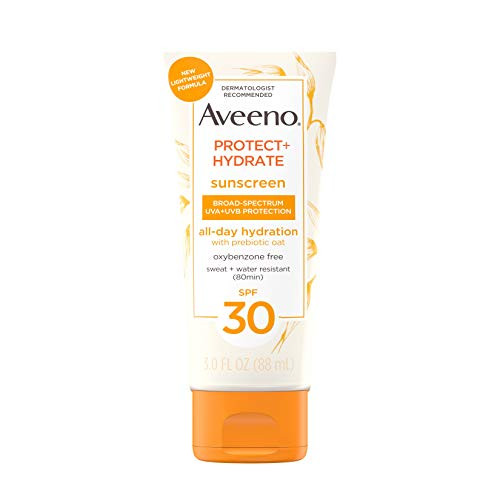 Aveeno Protect  plus Hydrate Moisturizing Body Sunscreen Lotion With Broad Spectrum Spf 30  and  Prebiotic Oat Weightless  and  Refreshing Feel Paraben-free Oil-free Oxybenzone-free 3.0 ounces