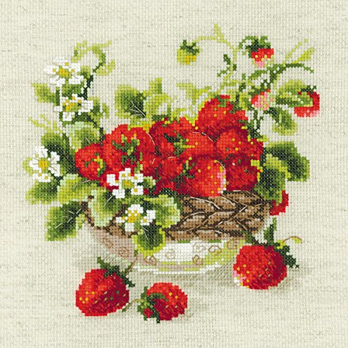 RIOLIS 1449 - Garden Strawberry - Counted Cross Stitch Kit 11.75"x11.75" Zweigart 10ct. Flaxen AIDA 19 Colors