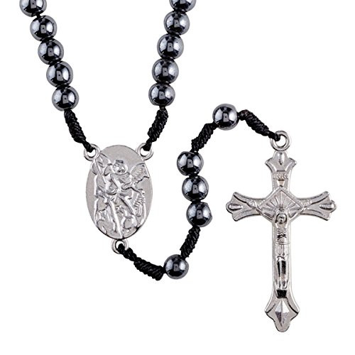 Hematite Prayer Bead Rosary with Saint Michael The Archangel Centerpiece 12 Inch Hematite Prayer Bead Rosary with Saint Michael The Archangel Centerpiece 12 Inch