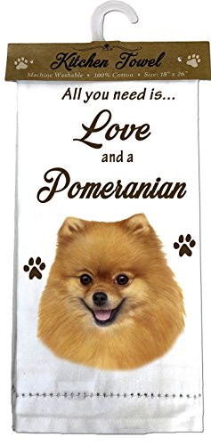 E and S Pets Pomeranian Kitchen Towels Off-white