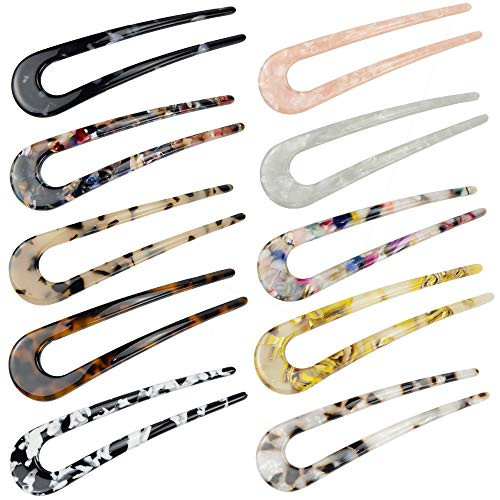 TsLinc 10 Pcs French Style Cellulose Acetate Tortoise Shell U Shaped Hair Pin Fork 2 Prong Updo Chignon Pin U-shaped Hair Pins Stick for Women Girls Hairstyles TsLinc 10 Pcs French Style Cellulose Acetate Tortoise Shell U Shaped Hair Pin Fork 2 Prong Updo Chignon Pin U-shaped Hair Pins Stick for Women Girls Hairstyles