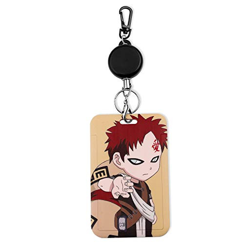Naruto Akatsuki Lanyard Anime Lanyard with id Holder Retractable Reel Clip with Lobster Carabiner for Card Keychain Badge Holder-Gaara-