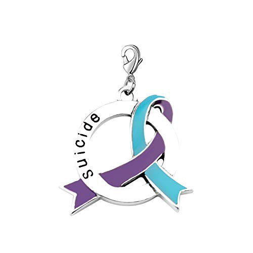 CENWA Suicide Awareness Jewelry Suicide Awareness Teal  and  Purple Ribbon Necklace-Zipper Pull Suicide Aware Gift -Teal  and  Purple-zp-