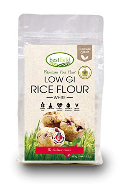 White Fine Rice Flour - Low Glycemic Index -GI- - Gluten Free - Cholesterol Free - GMO Free - Vegan - Essential Cooking Baking - Bread Pasta Cake - Pantry - Low Glycemic Index 13.2 oz -375 gr-