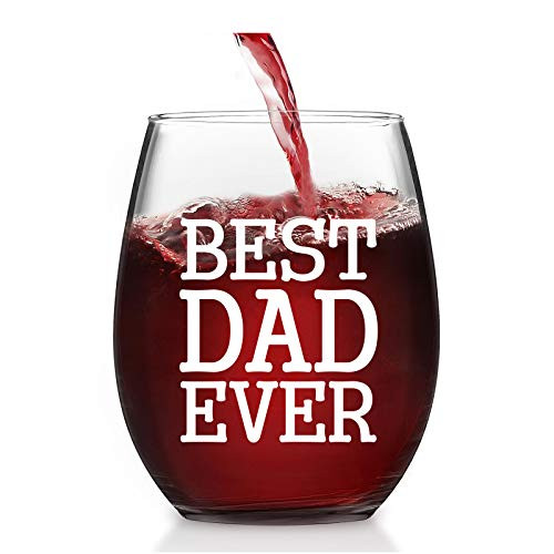 Fathers Day Stemless Wine Glass Best Dad Ever Gifts Idea for Dad Father New Dad Men Husband from Daughter Son Kids Wife Funny Wine Glass Gifts for Fathers Day Birthday Christmas 15Oz