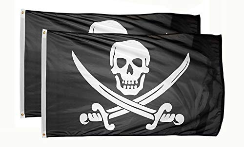 DANF 2 Pack Pirate Jack Rackham Flag Knife Jolly Roger Skull and Crossbones3 by 5 FT Polyester Flag Banner