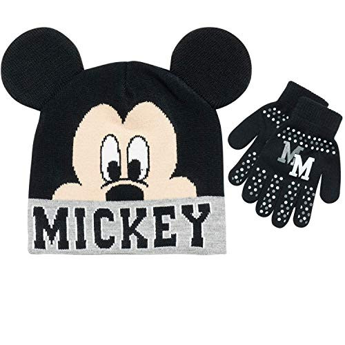Disney Boys' Mickey Mouse Car Lightning McQueen Winter Hat  and  Mittens or Gloves Set -Toddler-Little Boys- Black-Grey Mickey Gloves Age 4-7