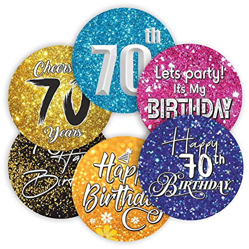 Happy 70th Birthday Stickers - -Pack of 120- 2" Large Round Seals Labels for Gift Envelopes Cards Boxes