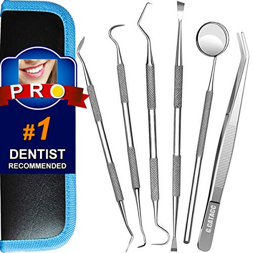 Dental Tools Plaque Remover for Teeth Professional Dental Hygiene Cleaning Kit Stainless Steel Tooth Scraper Plaque Tartar Remover Cleaner Dental Pick Scaler Oral Care Tools Set - with Case