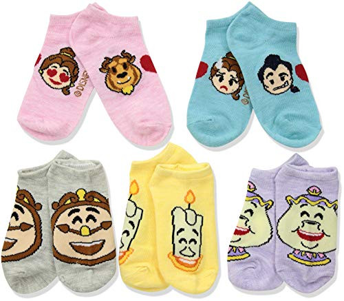 Disney girls Princess 5 Pack No Show Casual Sock Pastel Assorted Belle Shoe Size 3-8 US