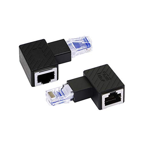 RIIEYOCA Left Angle Ethernet Adapter 90 Degree RJ45 Male to Female Extension Cat6 LAN Network Connector for Computers Laptops Routers-2-Pack- Black-L-