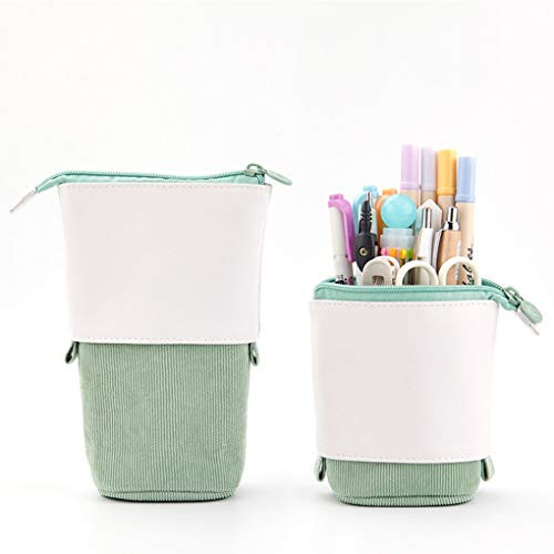 Oyachic Stand up Pencil Case Standing Pencil Holder Transformer Pencil Pouch Telescopic Pen Bag Cute Makeup Bag Cosmetic Organizer Bag Stationery Box for Girls Women -Green-