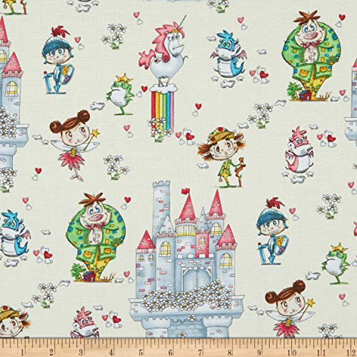 Studio E Fabrics Believe in Magic Castle Scenic Fabric Cream