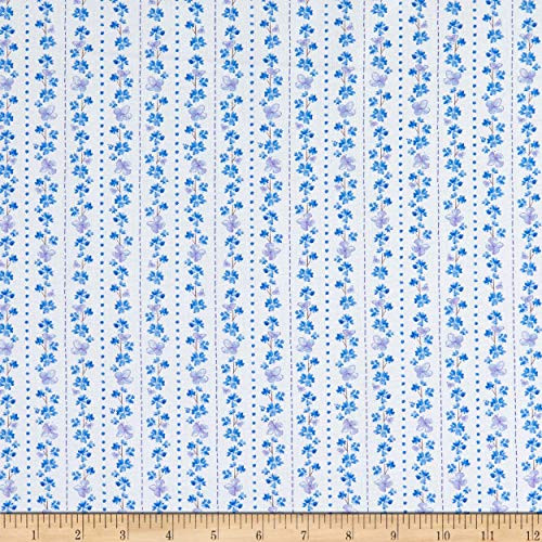Studio E Fabrics Midnight Hydrangea Small Floral Stripe Fabric White