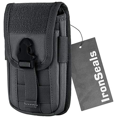 IronSeals Tactical Molle Pouch Compact EDC Utility Gadget Waist Bag Pack with Cell Phone Holster and Card Slots for 4.7"-6.5" Phone -Grey-