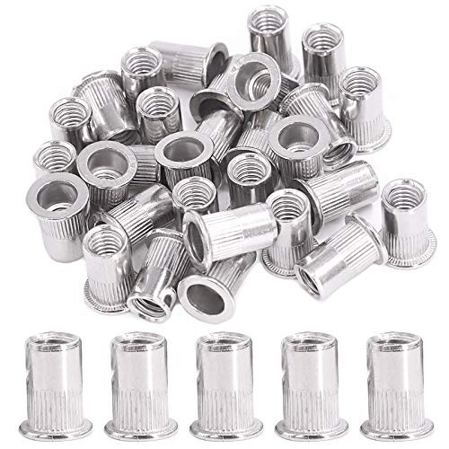 Rustark 30 Pcs 5-16-18'' UNC 304 Stainless Steel Rivet Nuts Flat Head Threaded Insert Nutsert Rivnuts Set -5-16-18''UNC-
