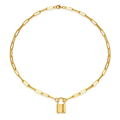 Padlock Necklace Paperclip Chain Lock 14K Gold Simple Cute Gold Necklaces for Women Men Jewelry Gifts Padlock Necklace Paperclip Chain Lock 14K Gold Simple Cute Gold Necklaces for Women Men Jewelry Gifts