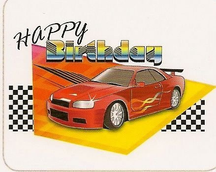 2" Round ~ Happy Birthday Car ~ Edible Cake-Cupcake Topper