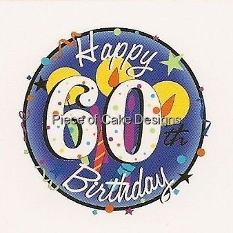 2" Round ~ Happy 60th Birthday ~ Edible Cake-Cupcake Topper