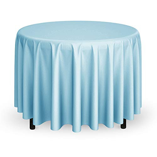 Mill & Thread - 132" Round Premium Tablecloth for Wedding / Banquet / Restaurant - Polyester Fabric Table Cloth - Baby Blue
