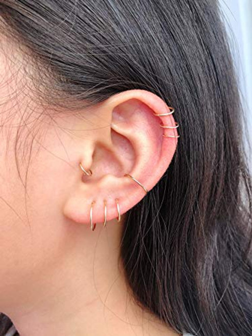 Small Gold Huggie Hoop Earrings for Cartilage Nose Helix Tragus Conch Piercing Tiny Thin 14K Yellow Gold Filled or Sterling Silver Hoop Earrings