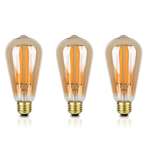 8W Vintage LED Filament Light Bulb, Amber Warm, Dimmable, 2700K, 800LM, E26, 80W Equivalent (3 Pack)