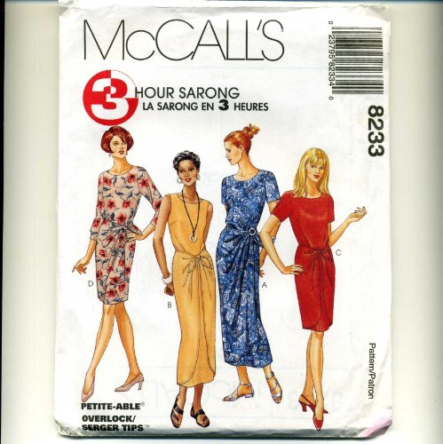 McCall's Sewing Pattern 8233 Misses' Sarong Dress - 4 Styles G -Size 20 22 24-