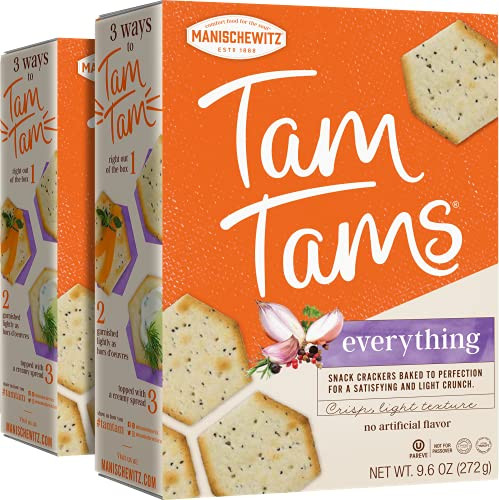 Manischewitz Tam Tam Everything Crackers 9.6oz -2 Pack- Crisp  and  Light Texture Baked to Perfection