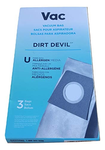 Dirt Devil Bags Type U with Allergen Media for Upright Vacuum Cleaners AA15071 3 Pack White