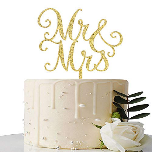 Gold Glitter Mr and Mrs Cake Topper - for Bridal Shower-Wedding Shower-Engagement-Bachelorette Party Decorations Gold Glitter Mr and Mrs Cake Topper - for Bridal Shower-Wedding Shower-Engagement-Bachelorette Party Decorations